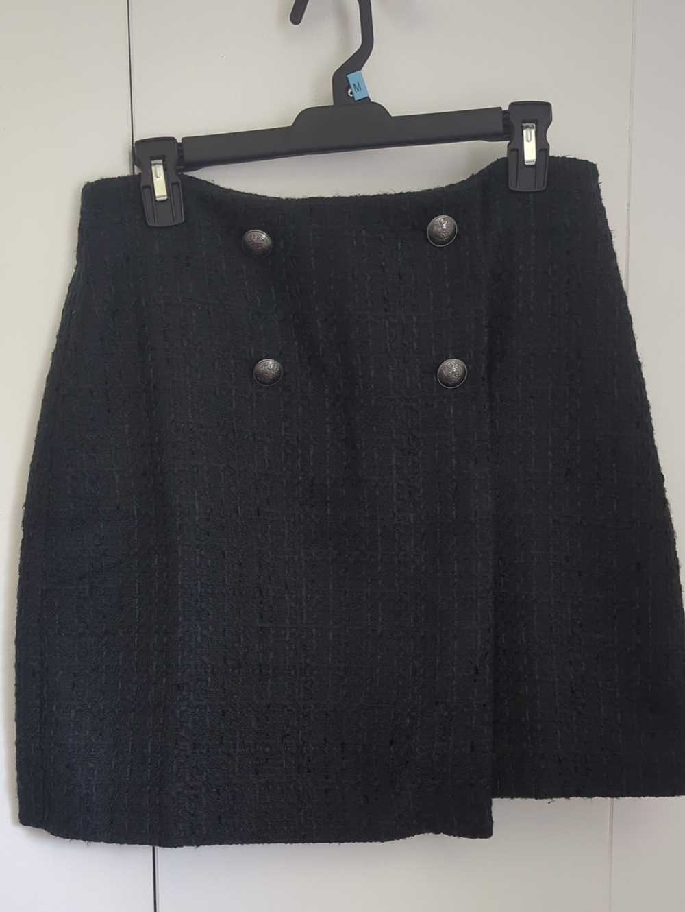LOFT Classic Black Tweed Button-Front Skirt